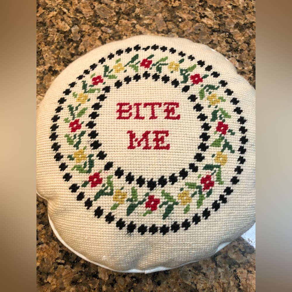 Urban outfitters needlepoint bite me pillow